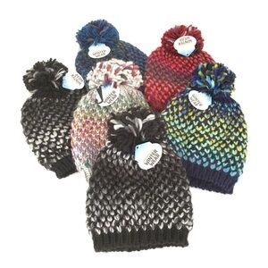 Winter Beanie Hat Lot Bundle 6 NEW 5 Adult 1 Kids Unisex Chunky Knit With PomPom